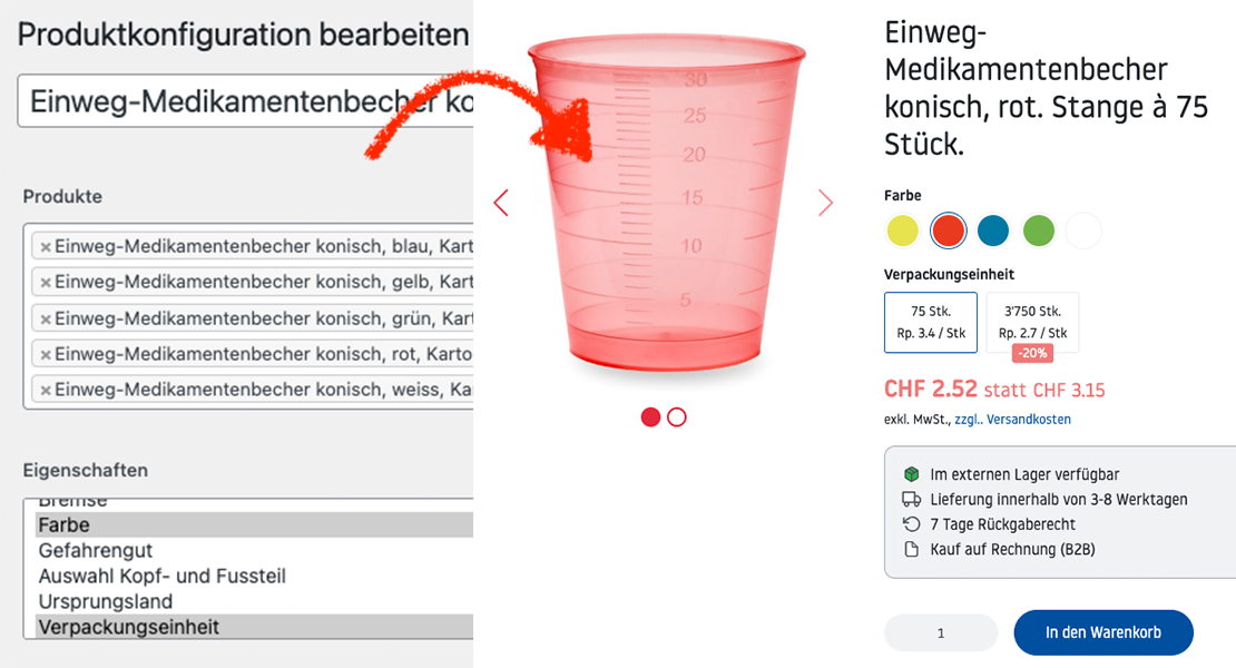 Das Bild zeigt wie einfach der Konfigurator zu bedienen ist und wie gut er in den Shop integriert ist.